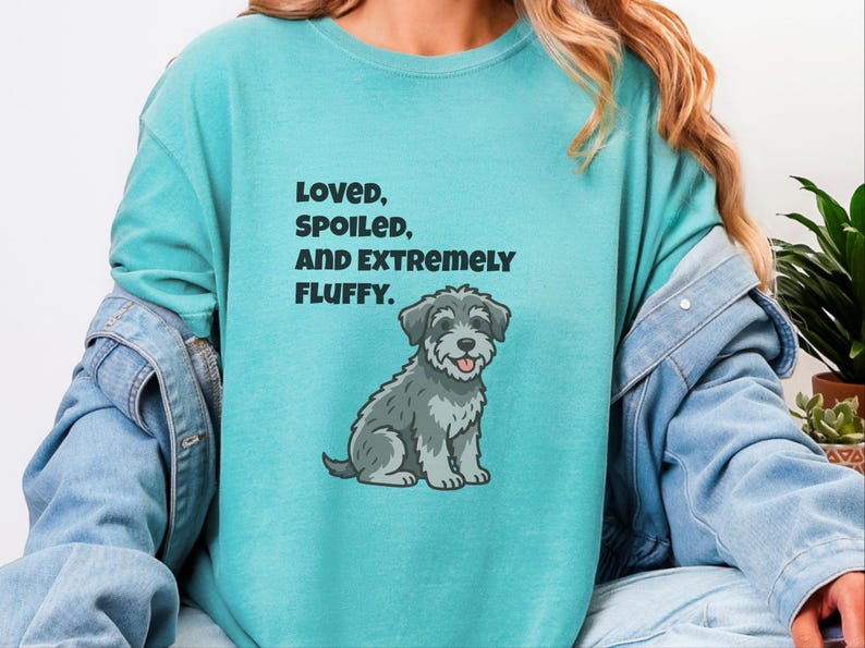 Comfort Colors Schnoodle Lover Crewneck Sweatshirt, Loved, Spoiled, and Extremely Fluffy Dog Mom Tee, Schnoodle Dad Cross-Breed Doodle Dog image 4