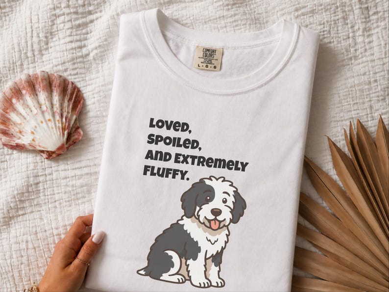 Comfort Colors Sheepadoodle Dog Tshirt | Loved, Spoiled, and Extremely Fluffy Sweatshirt | Sheepadoodle Enthusiast Crewneck, Pet Lover Gift image 1