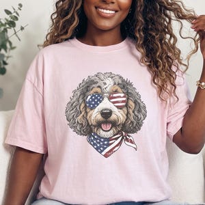 Comfort Colors Patriotic Aussiedoodle Shirt, Semiquincentennial Independence Day Patriotic Dog Owner Clothing, American Goldendoodle Mother image 1