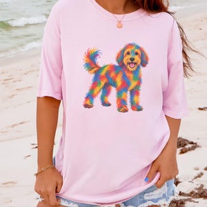 Aussiedoodle Shirt, Colorful Dog Art, Doodle Dog Gift, Aussiedoodle Mom Shirt, Rainbow Dog Lover Tee image 6