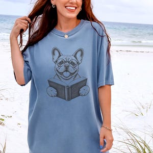 French Bulldog Reading Shirt, Bookish Dog Tee, Frenchie Mom Gift, Dog Lover Book Tee, Vintage French Bulldog Shirt image 5
