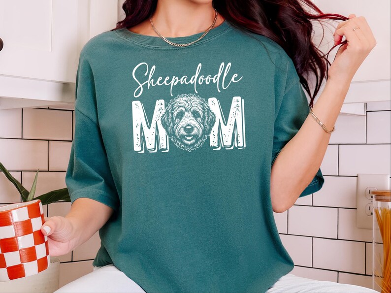 Comfort Colors Sheepadoodle Mom 1717 Tee, Doodle Mama Gift, Sheepadoodle Lover Gift, Retro Dog Shirt, New Dog Mom Gift, Doodle Dog Art image 1