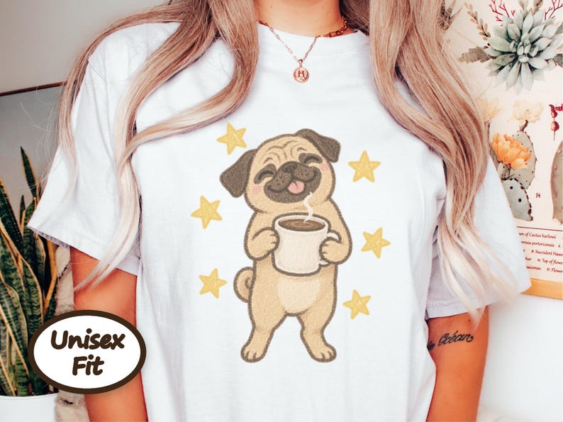 Pug Coffee Shirt, Pug Lover Gift, Coffee Lover Graphic Tee, Funny Pug T Shirt, Dog Owner Gift, Pug Mom Shirt Bild 7
