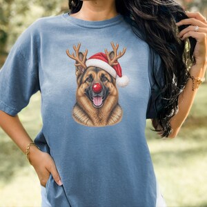 German Shepherd Christmas Sweatshirt, Holiday Dog Lover Gift, Rudolph Santa Hat Tee, German Shepherd Mom Shirt image 10