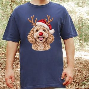 Camiseta de Natal com Maltipoo, Presente para Cachorro com Gorro de Papai Noel, Moletom de Natal para Pet, Camiseta com Filhote de Rena, Roupa de Natal para Amantes de Cães imagem 9