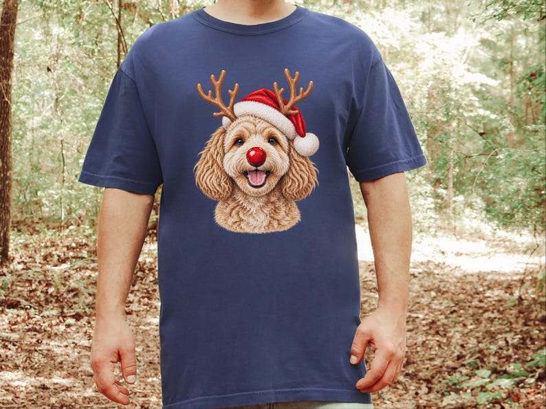 Camiseta de Natal com Maltipoo, Presente para Cachorro com Gorro de Papai Noel, Moletom de Natal para Pet, Camiseta com Filhote de Rena, Roupa de Natal para Amantes de Cães imagem 9