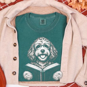 Bookish Dog Tee, Cavapoo Mom Gift, Reading Animal Art, Cavapoo Shirt, Dog Lover Book Tee image 8