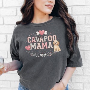 Comfort Colors Cavapoo Mom Shirt, Cavapoo Mama, Dog Owner Gift, Funny Canine Tee, Vintage Floral Doodle Graphic, New Dog Mom Present image 3