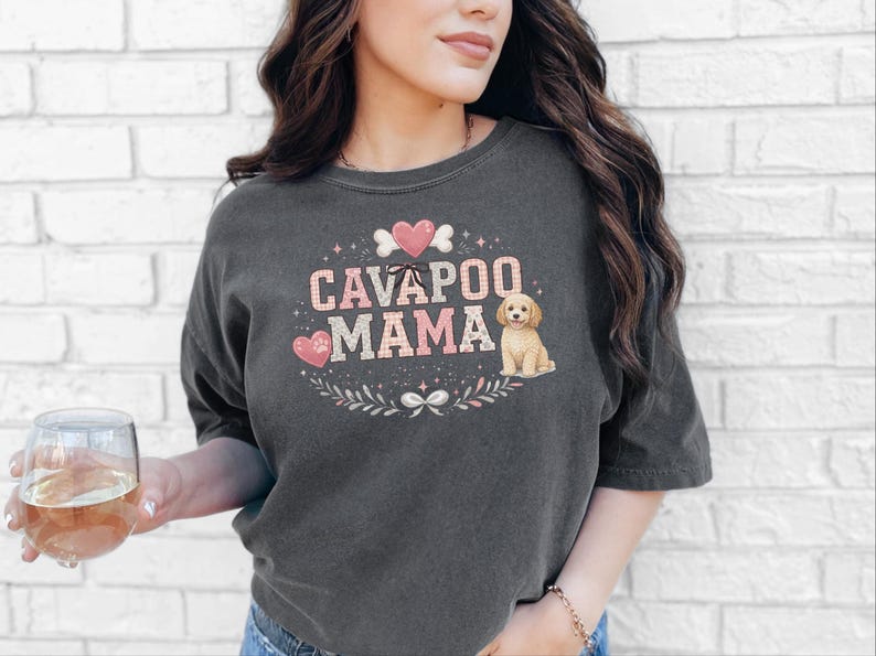 Comfort Colors Cavapoo Mom Shirt, Cavapoo Mama, Dog Owner Gift, Funny Canine Tee, Vintage Floral Doodle Graphic, New Dog Mom Present image 3