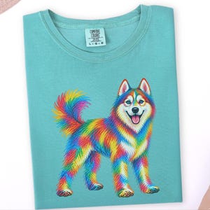 Husky Dog Shirt, Siberian Husky Gift, Colorful Dog Art, Husky Mom Gift, Dog Lover Tee image 9