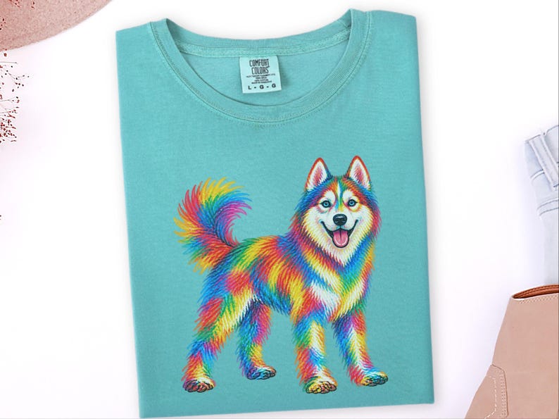 Husky Dog Shirt, Siberian Husky Gift, Colorful Dog Art, Husky Mom Gift, Dog Lover Tee image 9