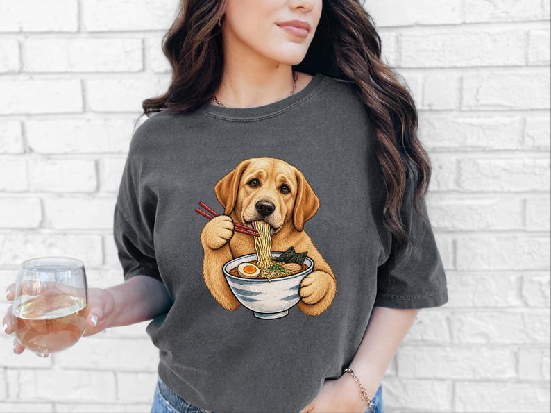 Yellow Lab Ramen Shirt, Labrador Retriever Gift, Noodle Lover Tee, Funny Dog Shirt, Labrador Mom Gift, Foodie Shirt, Dog Dad Shirt, Lab image 3
