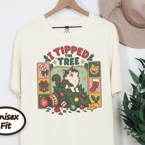 Christmas Cat Shirt, Tuxedo Cat Christmas Gift, Funny Cat Christmas Tree Tee, I Tipped The Tree Holiday Shirt, Cat Mom Shirt Gift image 6