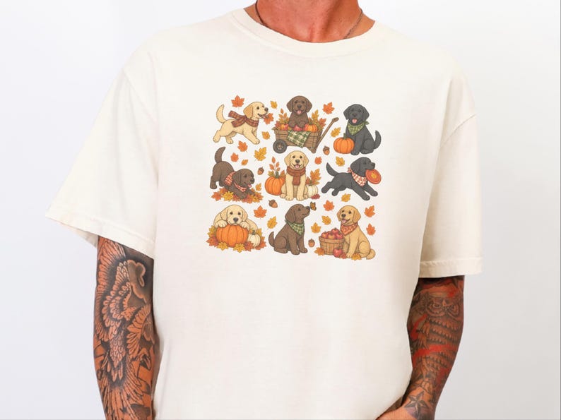 Camiseta de Labrador de otoño, regalo para amantes de los perros de otoño, linda camiseta para mamás de Labrador, suéter de cachorro para Acción de Gracias, ropa acogedora para dueños de mascotas de cosecha. imagen 3