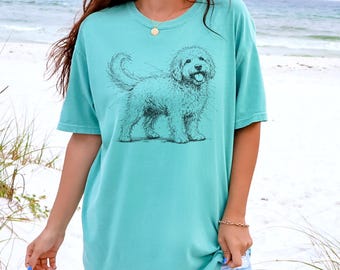 Comfort Colors Goldendoodle Dog Shirt, Golden Doodle Sketch Tee, Goldendoodle Mom and Dad Gift, Pet Owner Hand Drawn Portrait
