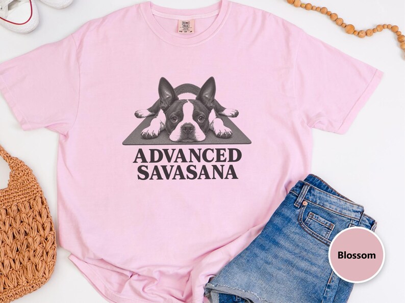 Boston Terrier Shirt, Advanced Savasana Yoga Gift, Funny Dog Lover Tee, Meditation Humorous Sweatshirt, Yogi Exercise Present Bild 1