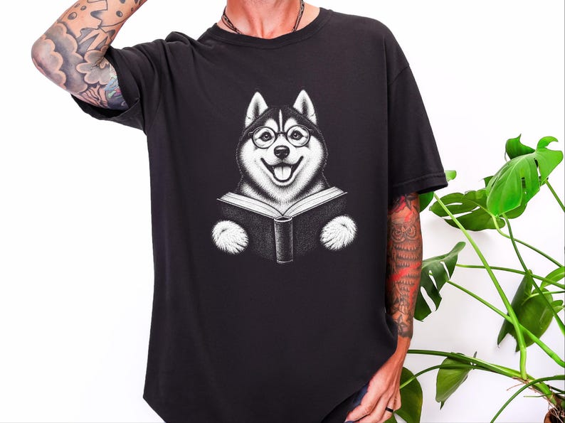 Husky Reading Shirt, Husky Dog Gift, Bookish Dog Tee, Dog Reading Shirt, Husky Mom Gift image 3