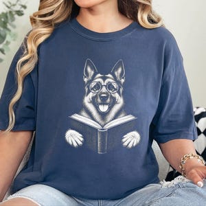 Bookish Dog Tee, German Shepherd Mom Gift, Dog Lover Book Tee, Library Shirt, German Shepherd Dad Gift, Reading Teacher Shirt image 6