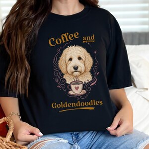 Comfort Colors Coffee Dog Shirt, Goldendoodle Art Tee, Coffee And Goldendoodles Print, Dog Mama Coffee Lover, Whimsical Pet Graphic Tee image 9