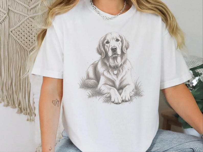 Golden Retriever Shirt, Golden Retriever Gift, Golden Retriever Dog Mom Tee, Vintage Sketch Print, Dog Lover Shirt image 7