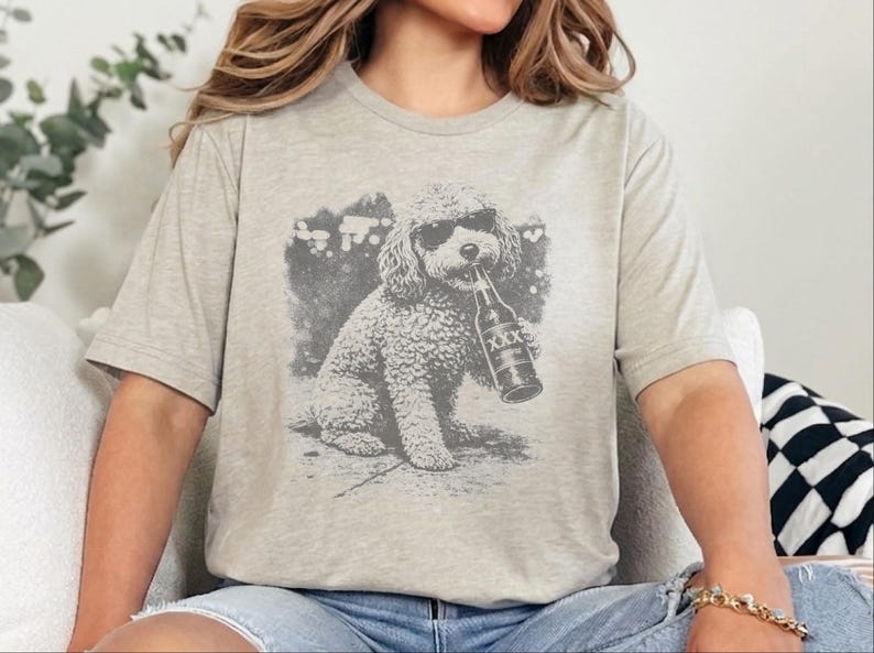 Cavapoo Drinking Beer Shirt | Funny Dog Tee, Silly Pet Portrait, Animal Lover Jumper for Cavapoo Mom, Silly Dog Shirt, Cavapoo Mom Shirt image 6