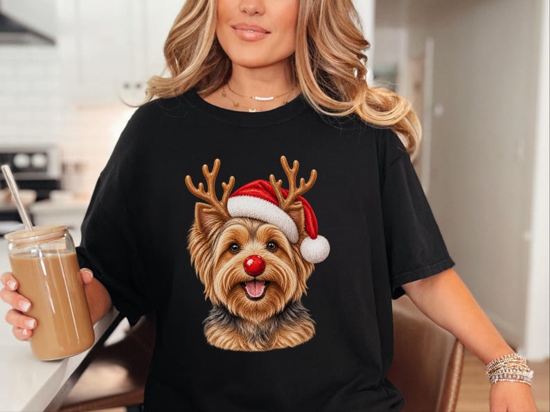 Christmas Yorkie Shirt, Holiday Dog Mom Gift, Festive Yorkie Lover Tee, Santa Paws Sweatshirt, Christmas Pet Owner Shirt image 6
