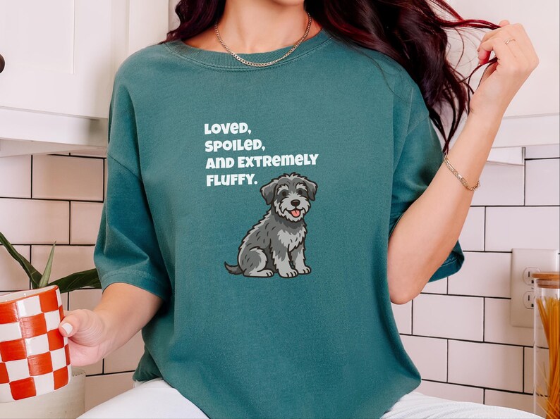 Comfort Colors Schnoodle Lover Crewneck Sweatshirt, Loved, Spoiled, and Extremely Fluffy Dog Mom Tee, Schnoodle Dad Cross-Breed Doodle Dog image 7