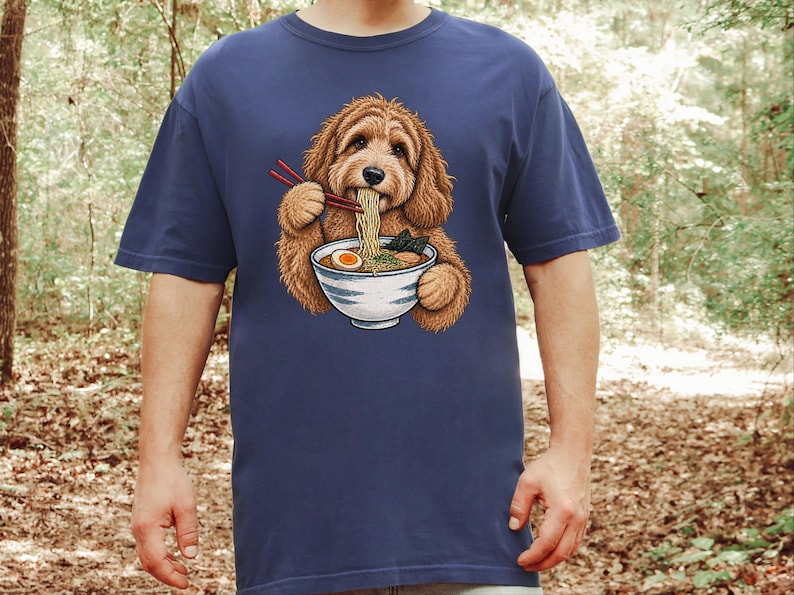 Labradoodle Shirt, Ramen Lover Gift, Labradoodle Mom Gift, Japanese Food Tee, Noodle Lover Shirt, Ramen Cat Art image 1