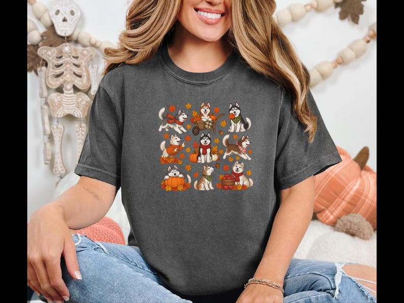 Autumn Husky Shirt, Siberian Husky Dog Gift, Fall Dog Mom Sweatshirt, Cozy Autumn Apparel, Cute Puppy Tee image 6