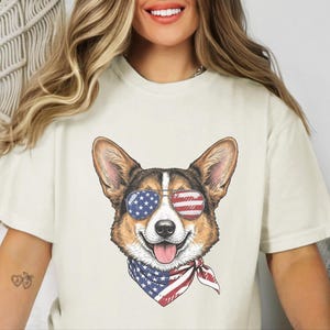 Comfort Colors Patriotic Pembroke Welsh Corgi Mom T-Shirt, Independence Day American Dog Lover Tee, USA 250th Anniversary Corgi Dad Graphic image 3