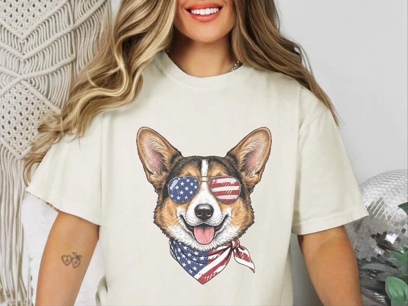 Comfort Colors Patriotic Pembroke Welsh Corgi Mom T-Shirt, Independence Day American Dog Lover Tee, USA 250th Anniversary Corgi Dad Graphic image 3