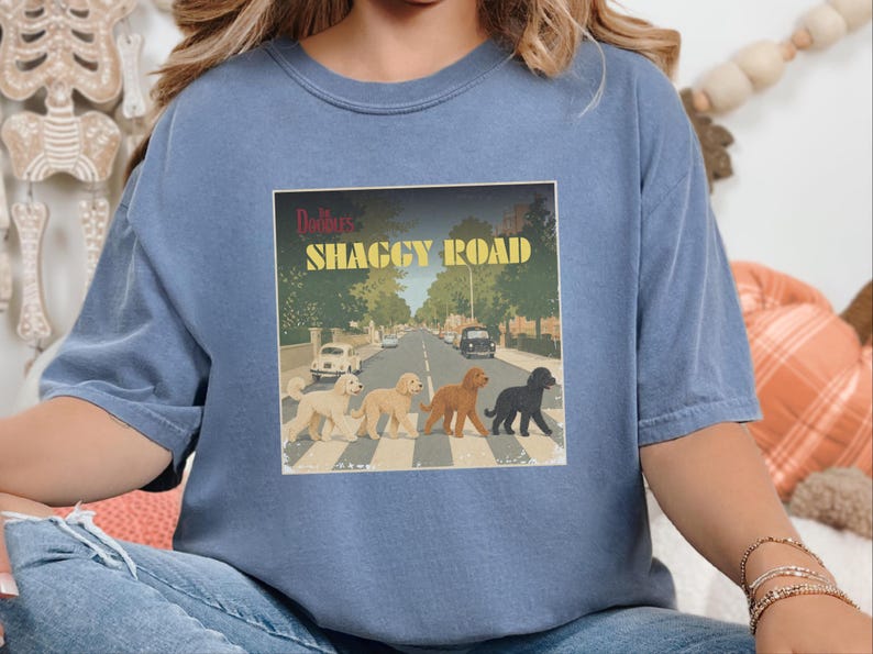 Comfort Colors Beatles Inspired Goldendoodle Shirt, The Doodles Shaggy Road Parody Tee, Retro Classic Rock Band Dog Mom Clothing image 3