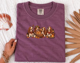 Basset Hound Shirt, Fall Camping Gift, Autumn Hound Dog Tee, Basset Hound Mom Sweatshirt, Camping Dog Lover Gift