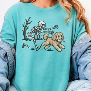 Maltipoo Halloween Shirt, Skeleton Dog Shirt, Funny Skeleton Art Tee, Spooky Dog Lover Gift, Vintage Halloween Dog Owner Apparel image 6