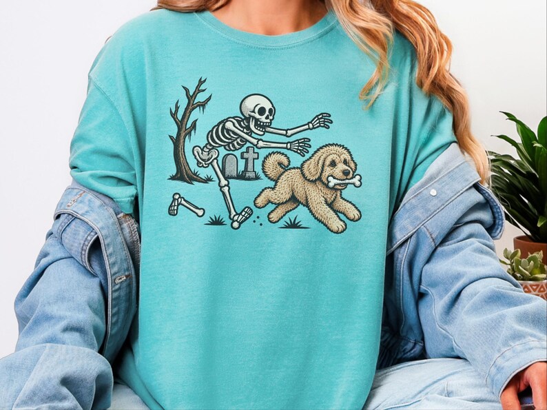 Maltipoo Halloween Shirt, Skeleton Dog Shirt, Funny Skeleton Art Tee, Spooky Dog Lover Gift, Vintage Halloween Dog Owner Apparel image 6