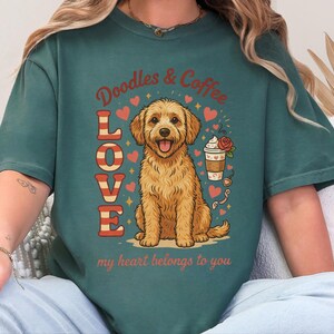 Comfort Colors Goldendoodle Mom T-Shirt, Doodles and Coffee My Heart Belongs To You Tee, Retro Labradoodle Dog Owner Shirt, Doodle Dog Gift image 5