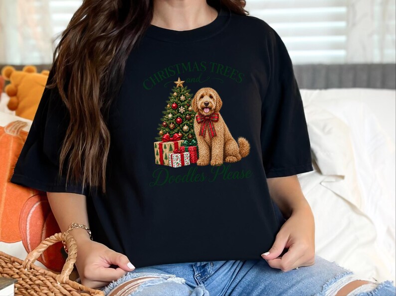 Kerstshirt voor honden, kerstcadeau voor Labradoodles, kerstbomen en doodles, trui voor hondenmoeders, T-shirt voor Labradoodle-liefhebbers, feestelijke top voor huisdiereigenaren afbeelding 6