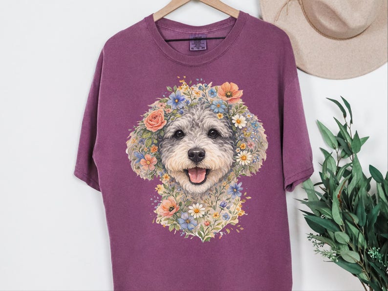 Comfort Colors Schnoodle Lover Schnoodle Floral Face Tee, Dog Mom Life Shirt, Doodle Puppy Tee, Cross-Breed Dog, Cottagecore Owner image 8