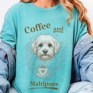 Comfort Colors Maltipoo Mom Shirt, Coffee And Maltipoos Tee, Dog Mama Gift, Vintage Dog Lover Tee, Maltese Poodle Mix, Cozy Tea Lover image 3