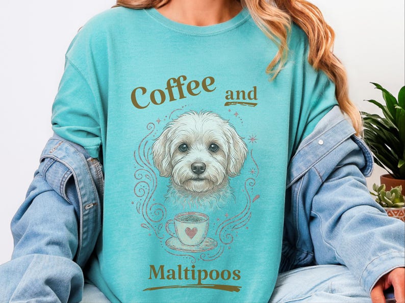 Comfort Colors Maltipoo Mom Shirt, Coffee And Maltipoos Tee, Dog Mama Gift, Vintage Dog Lover Tee, Maltese Poodle Mix, Cozy Tea Lover image 3