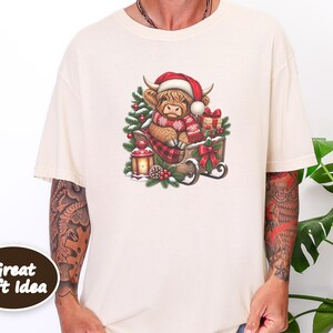 Christmas Highland Cow Sweatshirt, Santa Cow Holiday Gift, Festive Farm Animal Shirt, Winter Cow Lover Tee image 9