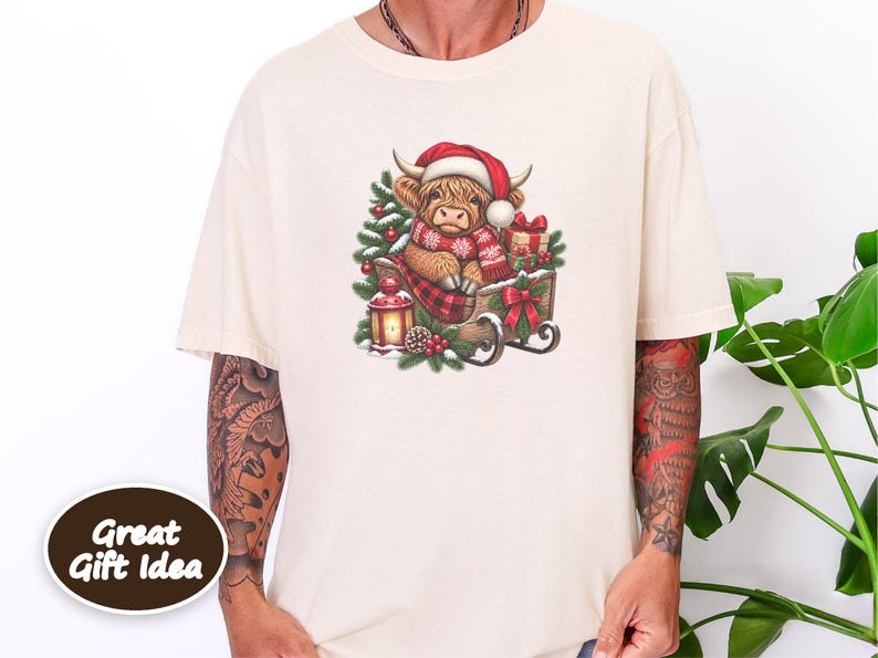Christmas Highland Cow Sweatshirt, Santa Cow Holiday Gift, Festive Farm Animal Shirt, Winter Cow Lover Tee image 9
