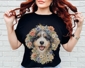 Floral Aussiedoodle Shirt, Watercolor Dog Art, Doodle Mom Gift, Dog Lover Present, Pet Owner Gifts, Cute Puppy Tee