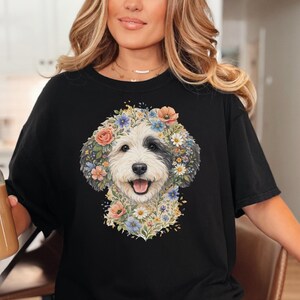 Comfort Colors Sheepadoodle T-shirt, Doodle Pet Art, Botanical Pet Lover Gift, Sheepadoodle Floral Face Spring Tee, Funny Pet Mom Shirt, Tee image 4