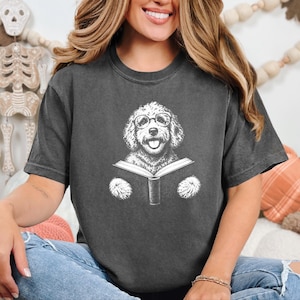 Goldendoodle Shirt, Book Lover Gift, Dog Reading Shirt, Doodle Mom Gift, Bookish Dog Tee, Vintage Doodle Shirt, Reader Gift image 6
