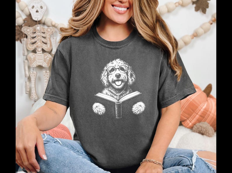 Goldendoodle Shirt, Book Lover Gift, Dog Reading Shirt, Doodle Mom Gift, Bookish Dog Tee, Vintage Doodle Shirt, Reader Gift image 6