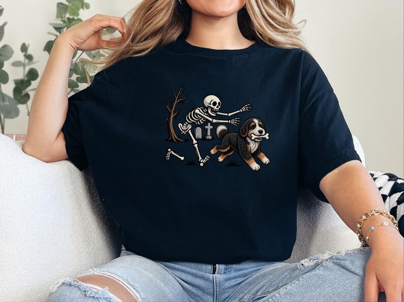 Bernedoodle Dog Shirt, Skeleton Dog Shirt, Halloween Pet Gift, Funny Bernedoodle Shirt, Halloween Dog Tee, Bernedoodle Mom Gift image 1