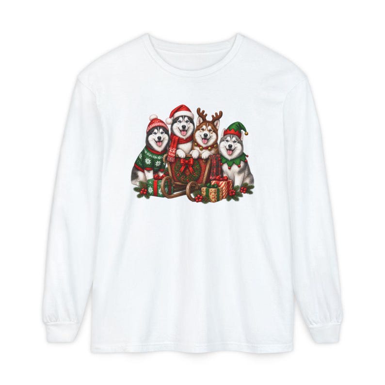 Siberian Husky Christmas Shirt, Husky Lover Gift, Festive Holiday Dog Sweatshirt, Santa Paws Xmas Tee image 14