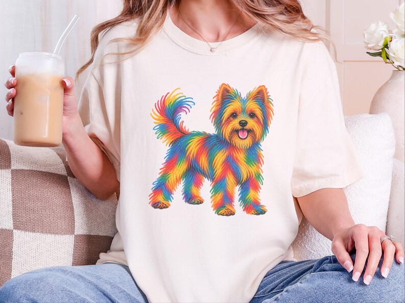 Yorkie Mom Shirt, Yorkie Lover Gift, Colorful Dog Tee, Yorkshire Dog Art, Puppy Graphic Tee, Dog Mom Sweatshirt image 10