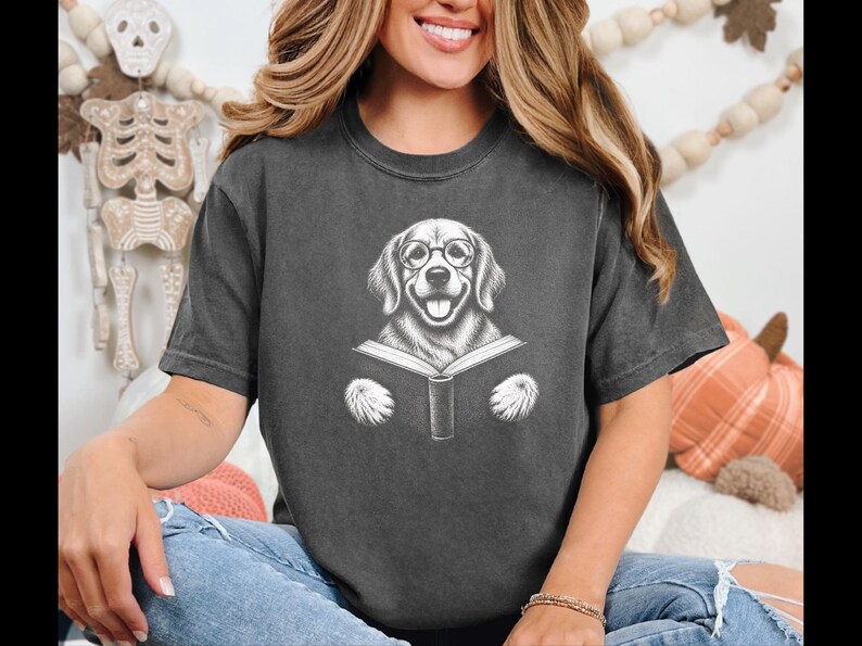 Golden Retriever Reading Shirt, Bookish Dog Lover Gift, Librarian Shirt, Teacher Bookworm Tee image 10